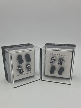 2x1 Perry Ellis Portfolio Mens Silk Knot Cufflinks Black 001